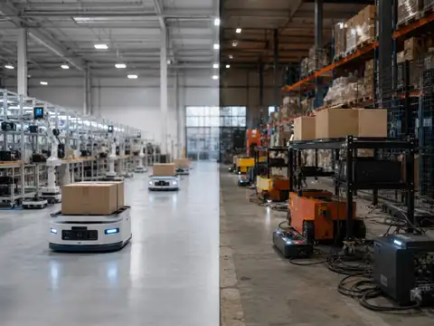 Warehouse robotics deployment illustrating Robotics-as-a-Service compared with owning robot equipment