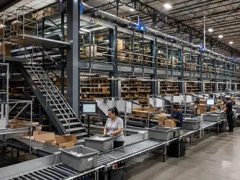 Multi-level warehouse pick module with conveyors, shelving and order picking stations